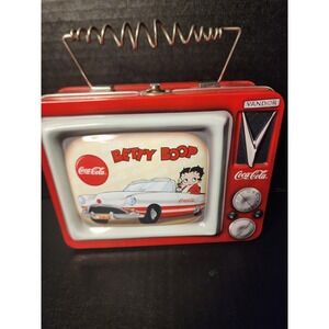 Vandor Betty Boop Coca-Cola Retro TV Tin Tote Lunch Box 2000 Collectible Red